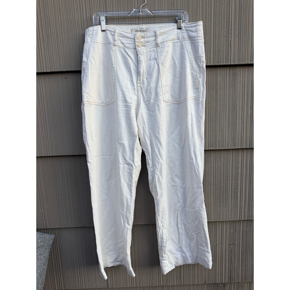 Liverpool Los Angeles White High Rise Wide Leg Sailor Utility Pants Size 14 32